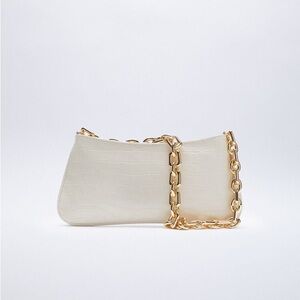 Zara CHAIN STRAP ANIMAL EMBOSSED SHOULDER BAG ivory